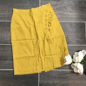 Anthropologie Mustard Yellow Pencil Skirt with Button Detail